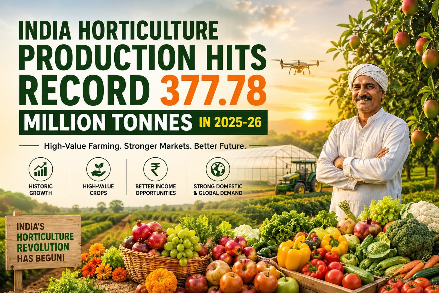 India Horticulture Production Hits Record 377.78 Million Tonnes in 2025-26: Opportunities for Farmers