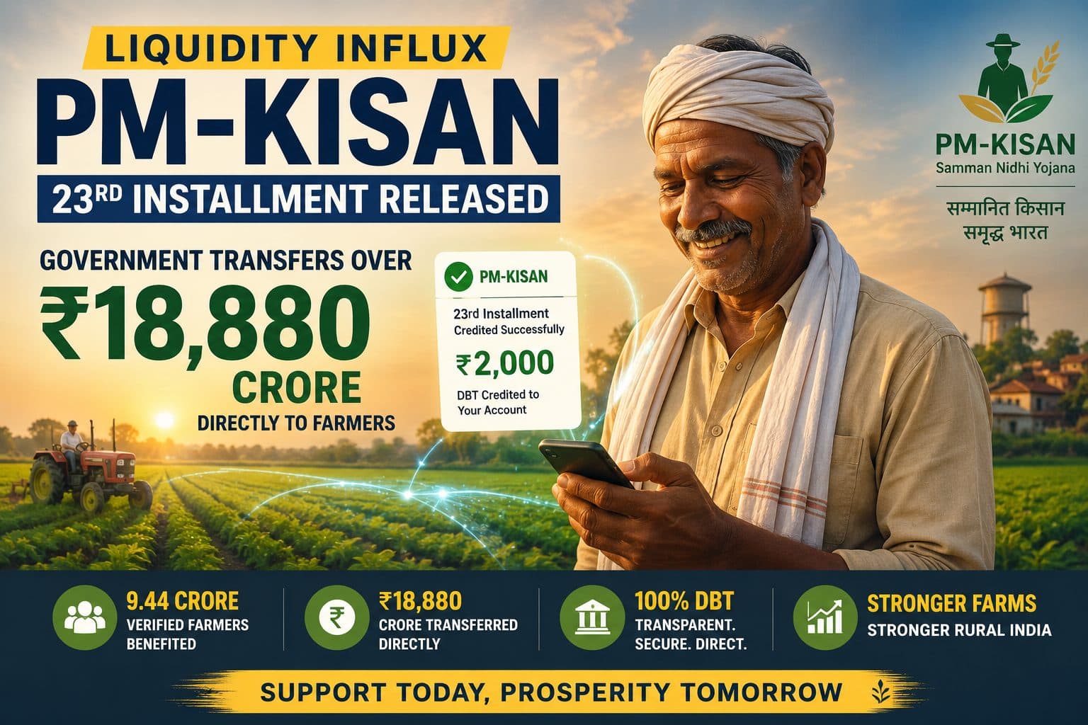 PM-KISAN 23rd Installment Released: ₹18,880 Crore Transferred to 9.44 Crore Farmers