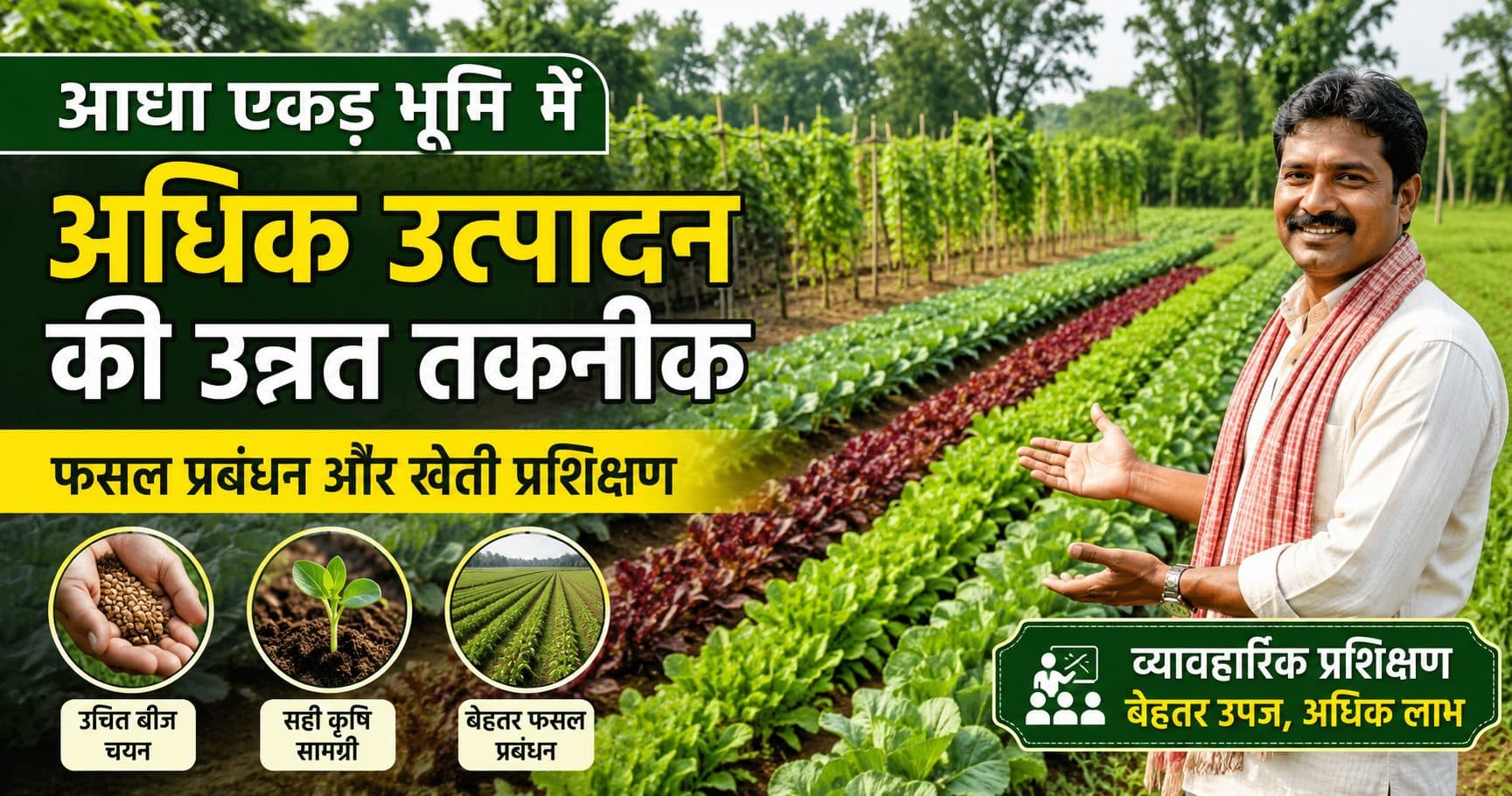 आधा एकड़ भूमि में अधिक उत्पादन के लिए उन्नत खेती तकनीक और फसल प्रबंधन प्रशिक्षण