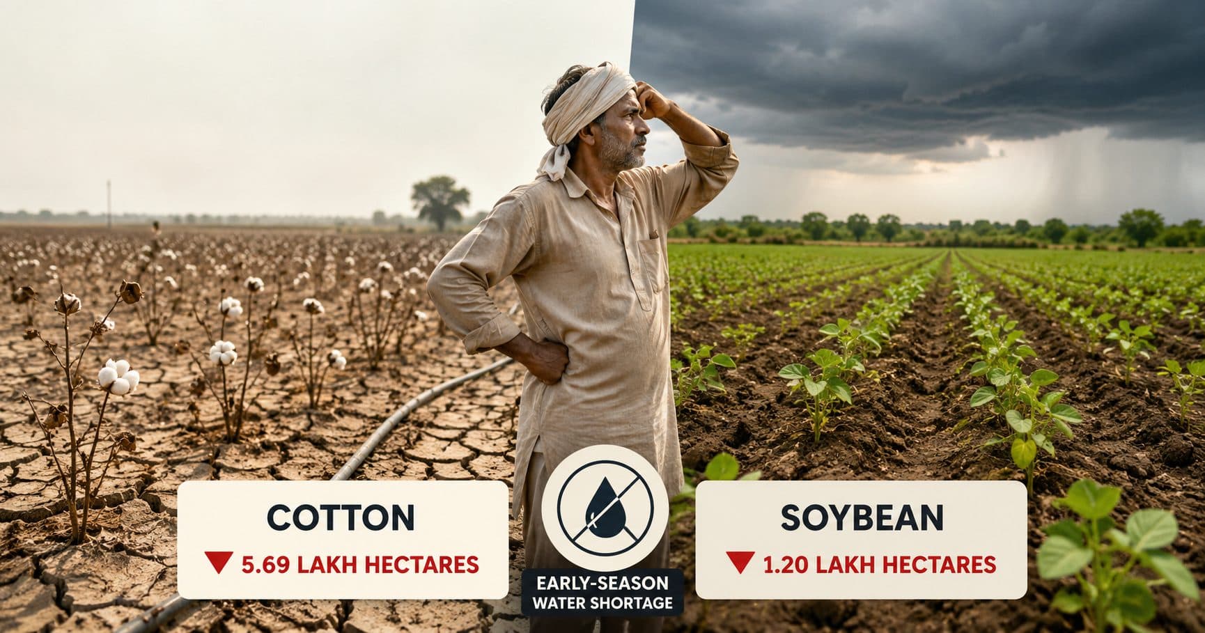 Cotton and Soybean Slide: Early-Season Water Shortages Reduce Sowing Across India's Cash Crop Belts