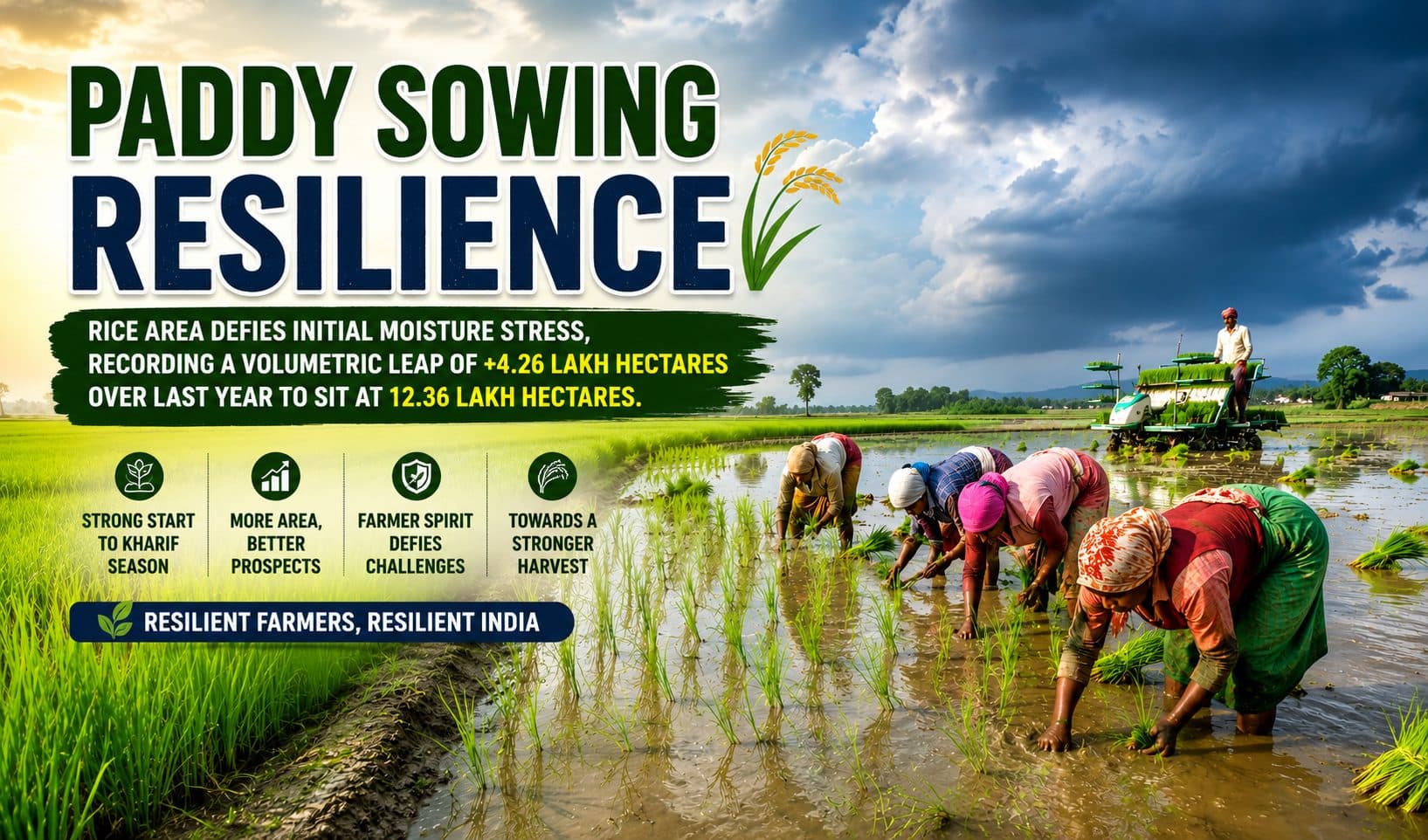 Paddy Sowing Shows Remarkable Resilience: Rice Area Expands by 4.26 Lakh Hectares Despite Early Moisture Stress