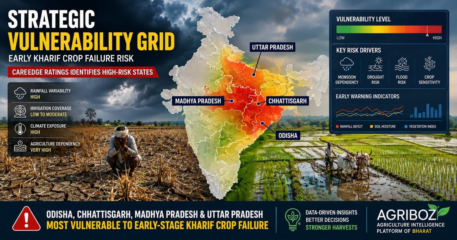 Strategic Vulnerability Grid: Odisha, Chhattisgarh, Madhya Pradesh and Uttar Pradesh Face Highest Early Kharif Crop Failure Risk