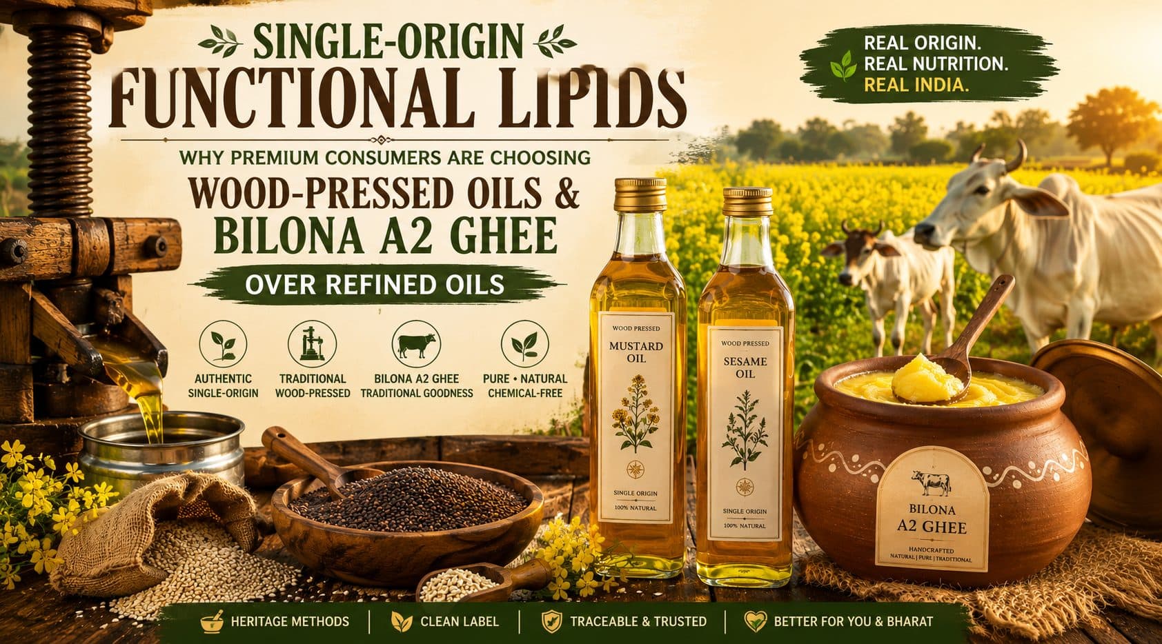 Single-Origin Functional Lipids: Why Premium Consumers Are Choosing Wood-Pressed Oils and Bilona A2 Ghee Over Refined Oils