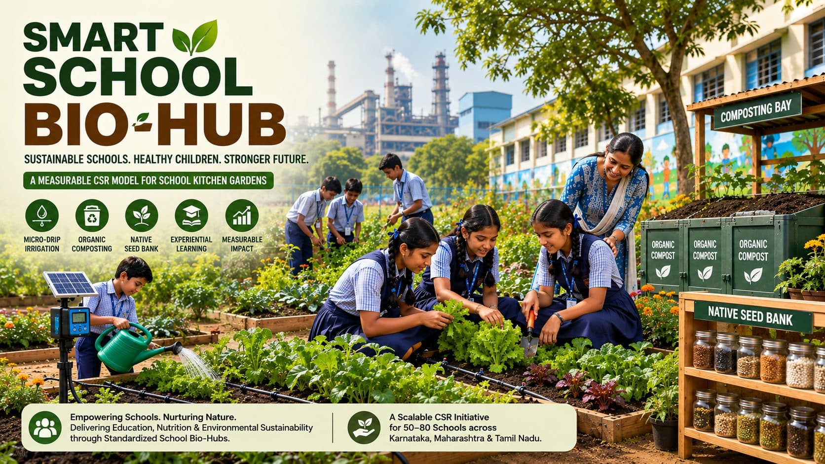 Smart School Bio-Hub: A Measurable CSR Model for School Kitchen Gardens